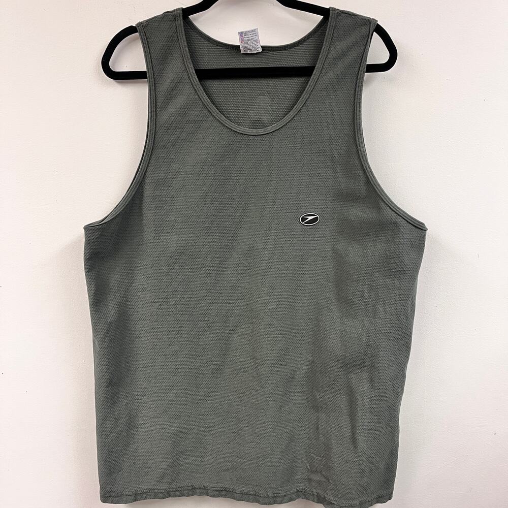 Men's Vintage Speedo waffle knit tank top muscle tee gray graphic 1998 XL